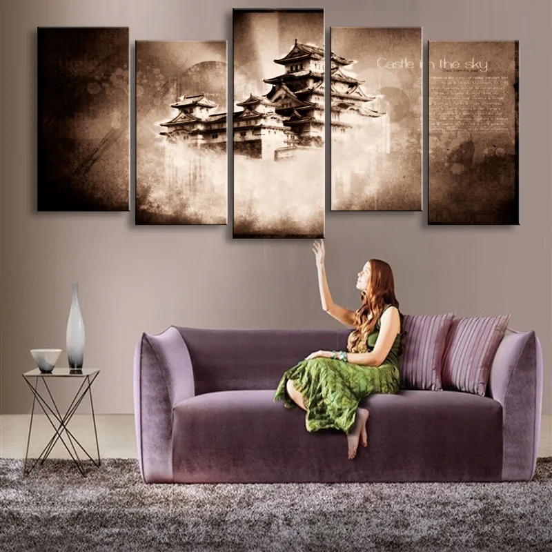 5pieces of high-definition no frame print artwork castle canvasoil painting poster and wall art living room pictureHL-8 (7)