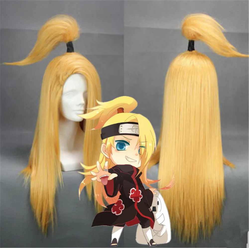 

free shipping Prestyled Cosplay Wig Shippuden Deidara Long Golden Halloween Anime Hair for Boy