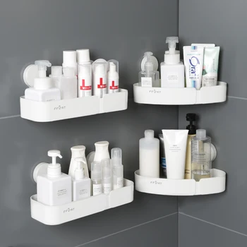 

Bathroom Triangular Rack Wall-mounted Storage Box Plastic Storage Rack Plastic Corner Shelf Rack Bathroom Shelf Punch Free JJ425