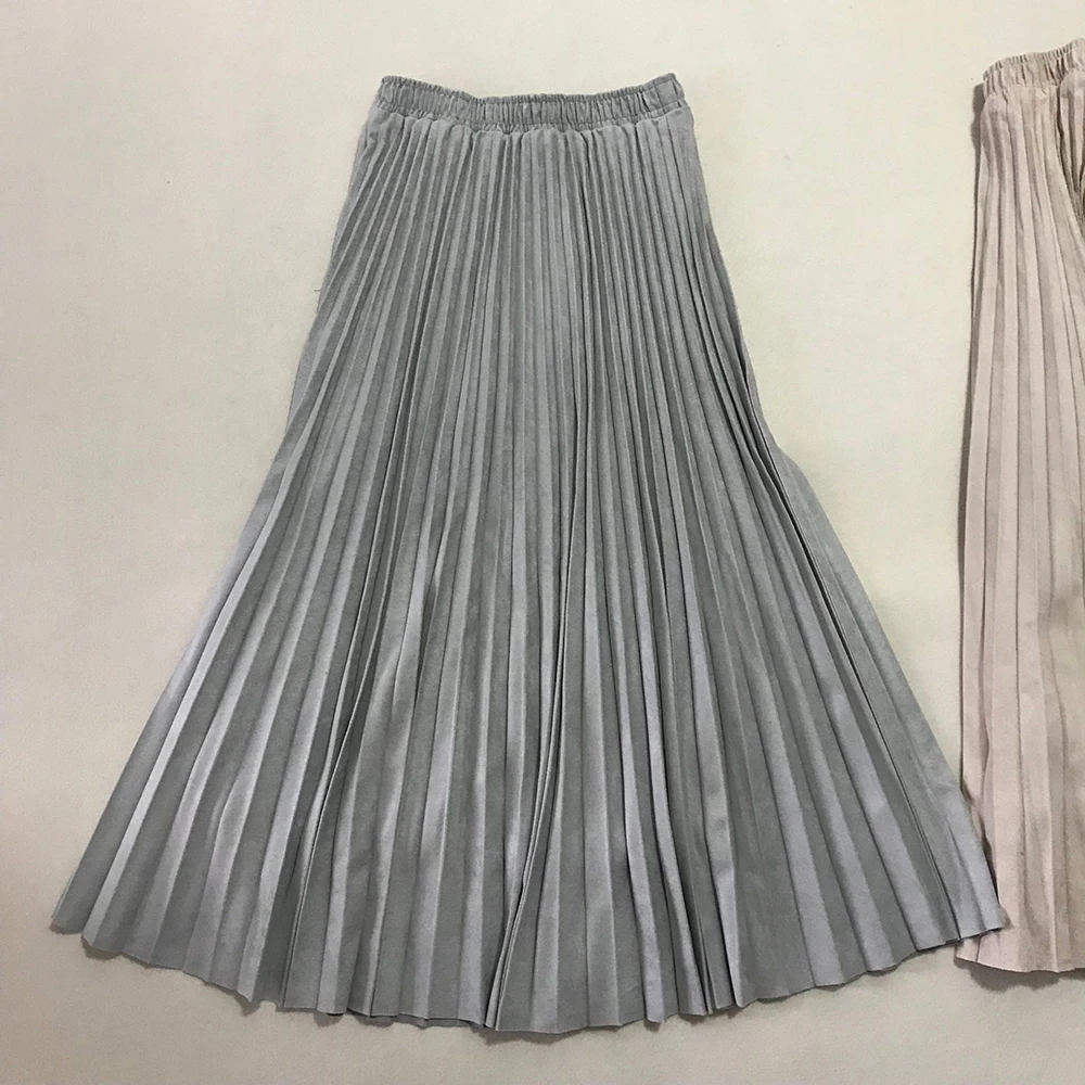 Двухслойная осенне-зимняя женская замшевая юбка, длинная Плиссированная юбка для женщин, s Saias Midi Faldas, винтажная Женская юбка миди