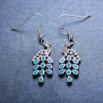 

UFOORO drop earrings Temperament peacock Blue Fire Opal Earrings for Women Jewelry Cute Earrings Gift girl