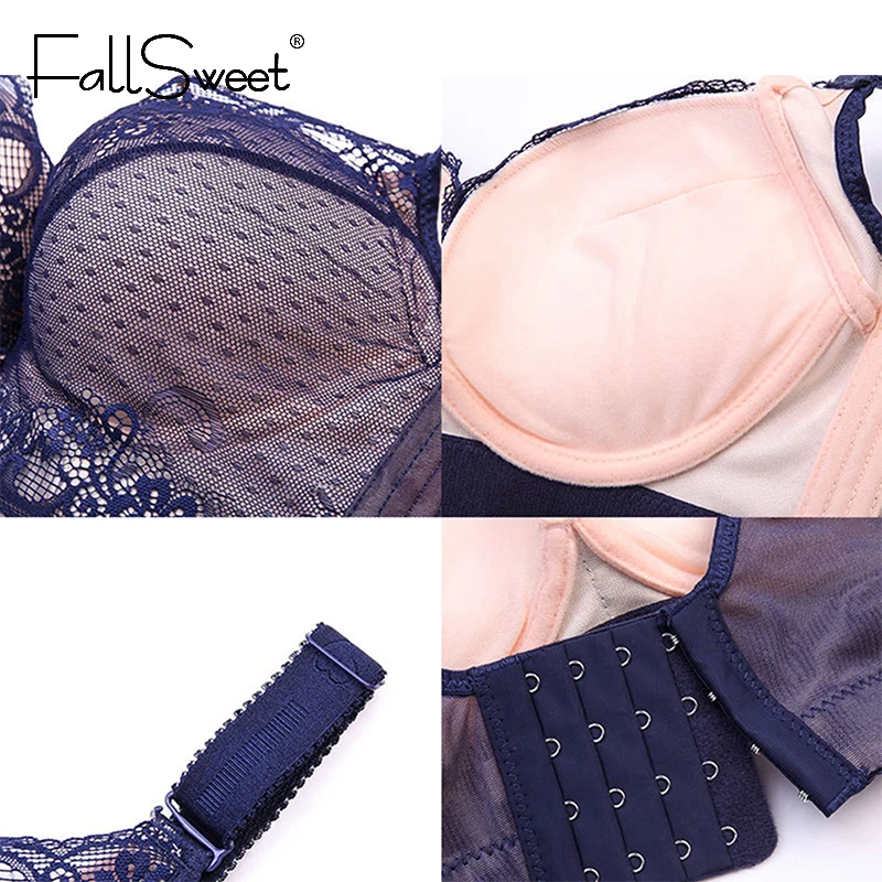 FallSweet Push Up Padded Bras for Women Lace Plus Size Bra Add Two Cup Underwire Brassiere A B C Cup