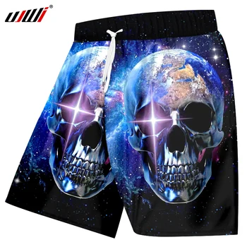 

UJWI Space Galaxy Board Shorts 2018 Summer Cool Print Metal Skull Mens Shorts Hombre Hip Hop Elastic Exercise Workout Trousers