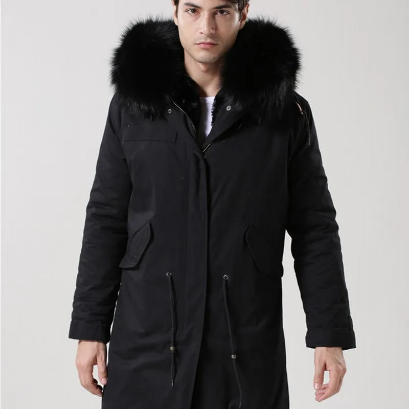 2018 New Black Real Fur Collar Hooded Mens Parka Thicken Warm Fur Lining Winter Overcoat Long Jackets Men Large Size S-4XL Coats