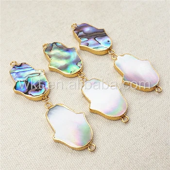 

WT-C158 Natural Abalone Shell Connector for Bracelet Making ,Charm Hand Shape Shell Connector with gold strim in high quality