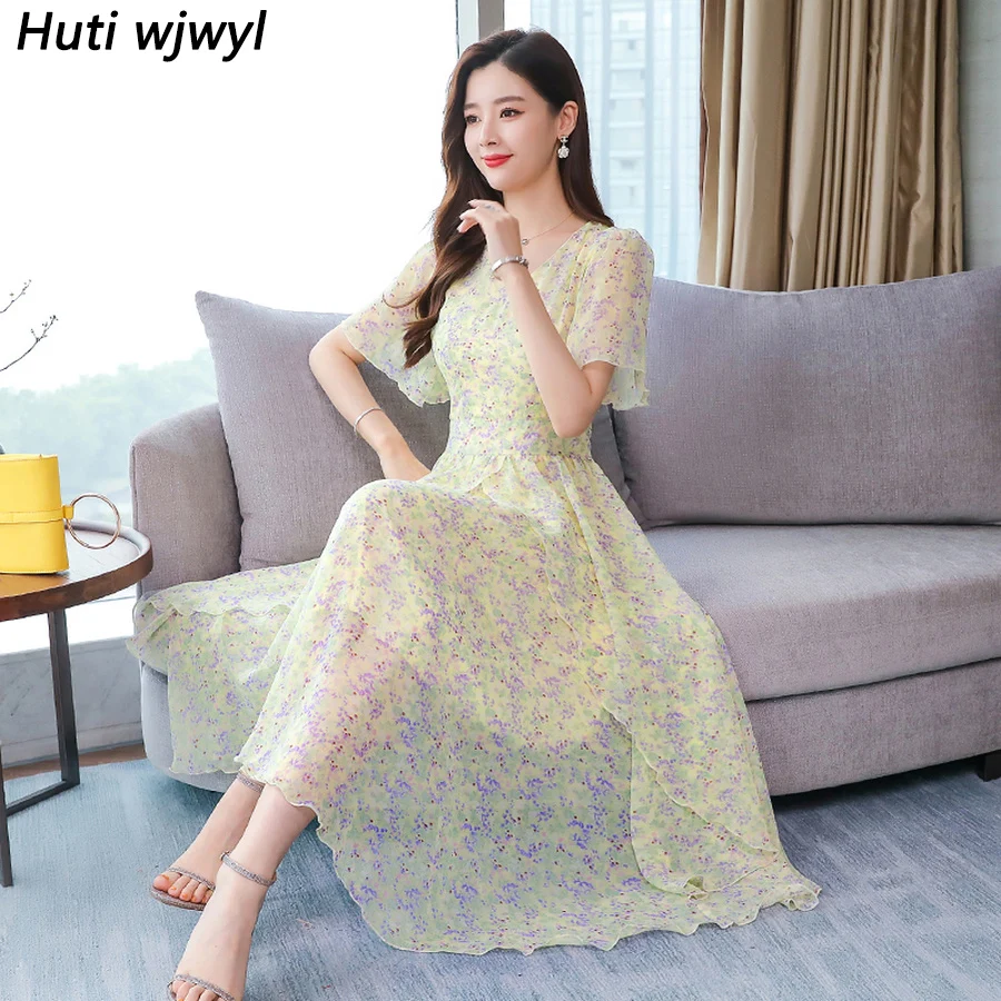 

Summer Vintage 3XL Plus Size Sweet Beach Maxi Sundress 2019 Elegant Pink Floral Chiffon Boho Dress Women Bodycon Party Vestidos