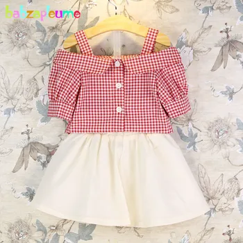 

2Piece/2-6Years/Summer Baby Girls outfit Children Clothing Set Red Plaid Short Sleeve T-shirt+Skirt Boutique Kids Clothes BC1362