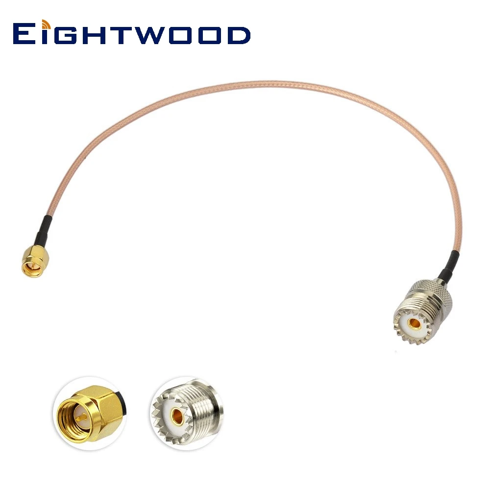 Eightwood адаптер SMA штыревой к UHF SO-239 гнездовой разъем 1"(30 см) Низкая потеря соединительный кабель удлинитель для портативной радиоантенны