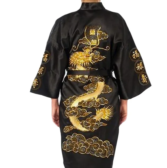 Китайский женский Атласный халат размера плюс XXXL, винтажное кимоно, банное платье с вышивкой дракона, повседневная одежда для сна BR041
