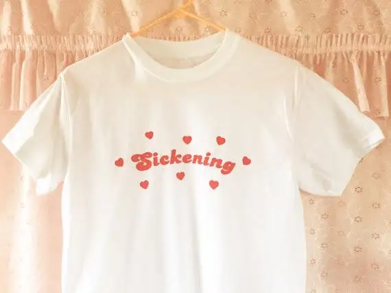 Sickening Aesthetic Pink T-Shirt Women Tumblr Fashion Cute Tee Shirt Camiseta Rosa Feminina White Heart Graphic Tees Tops
