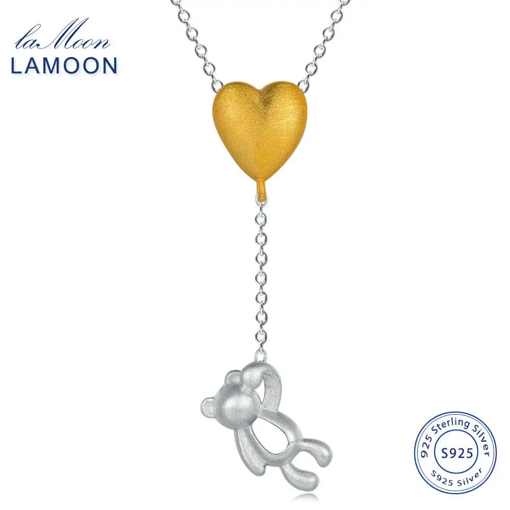 LAMOON 2017 New WireDrawing Love Heart &amp Little Bear Pendant Necklace 925-Sterling-Silver 2 Colors Jewellery for Women NY011 | Украшения