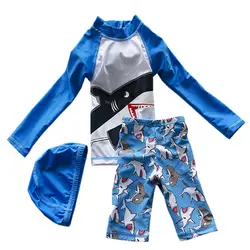 GI навсегда с длинными рукавами комплект одежды из 2 предметов с Кепки мальчик прохладно купальники 2018 Акула печати купальный костюм Maillot De