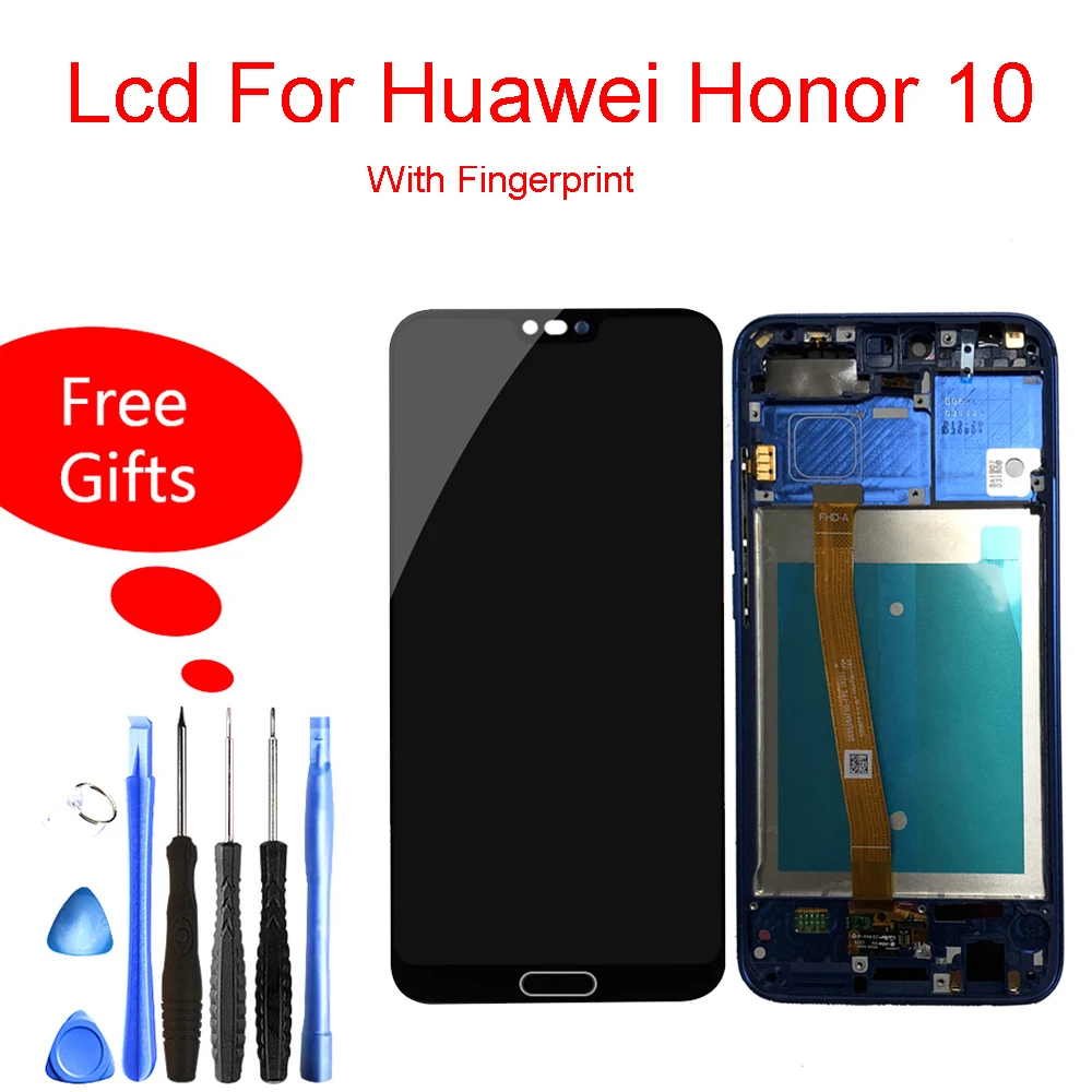 

Quality Lcd For Huawei Honor 10 LCD With Fingerprint Display Touch Screen Assembly For Honor10 COL-AL10 COL-TL00 COL-L29 Lcd