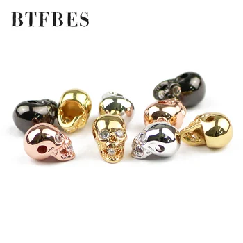 

BTFBES 4pcs AAA White CZ Inlay Eye Skull Copper Beads Scary Necklace decoration Bead For Jewelry Bracelet Making DIY Accessories