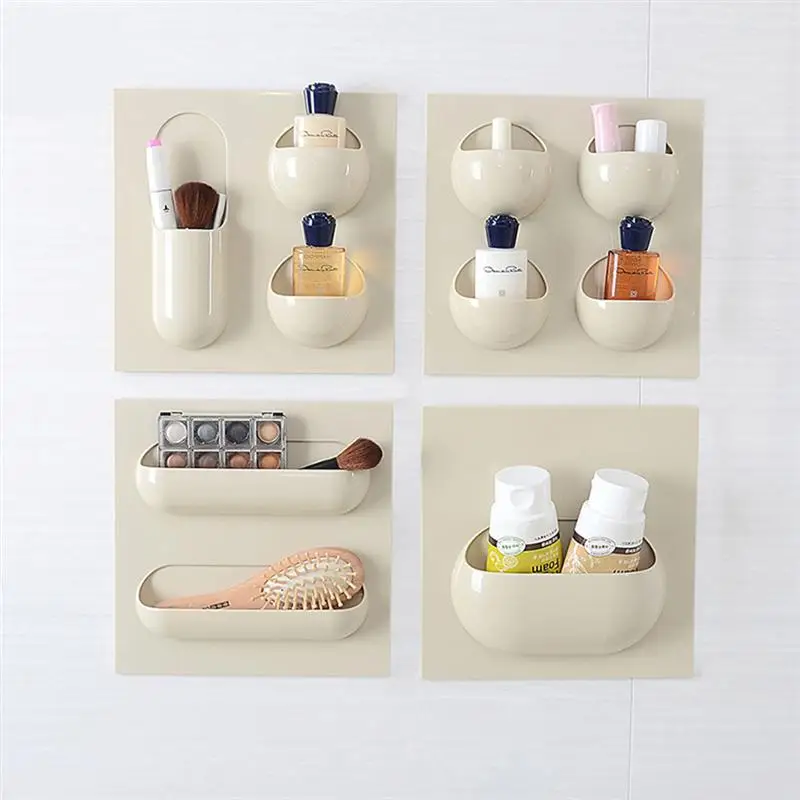Пластиковая самоклеящаяся подвесная полка для ванной, кухни Наклейка на стену для хранения полочки-органайзеры набор 22x22 см