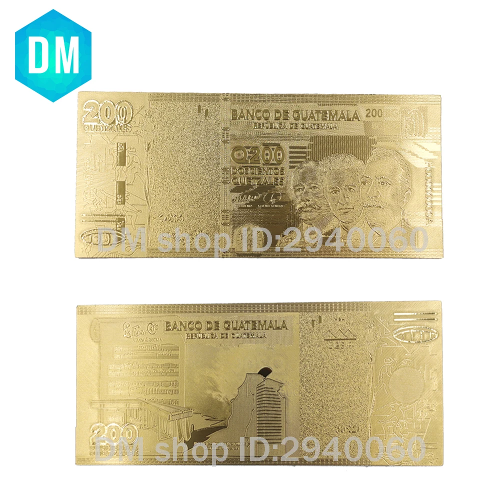 

NICE Guatemala Banknotes 200 Quetzal Gold Banknote In 24K Gold Plated Fake Paper Money for Collection