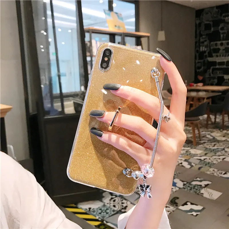 Блеск кольцо Чехлы для samsung Galaxy A10 A30 A40S A40 A50 A60 A70 A8S A9s A6S A2 Core A20E A80 A90 Bling Браслет Чехлы бампер - Цвет: Gold DP bracelet