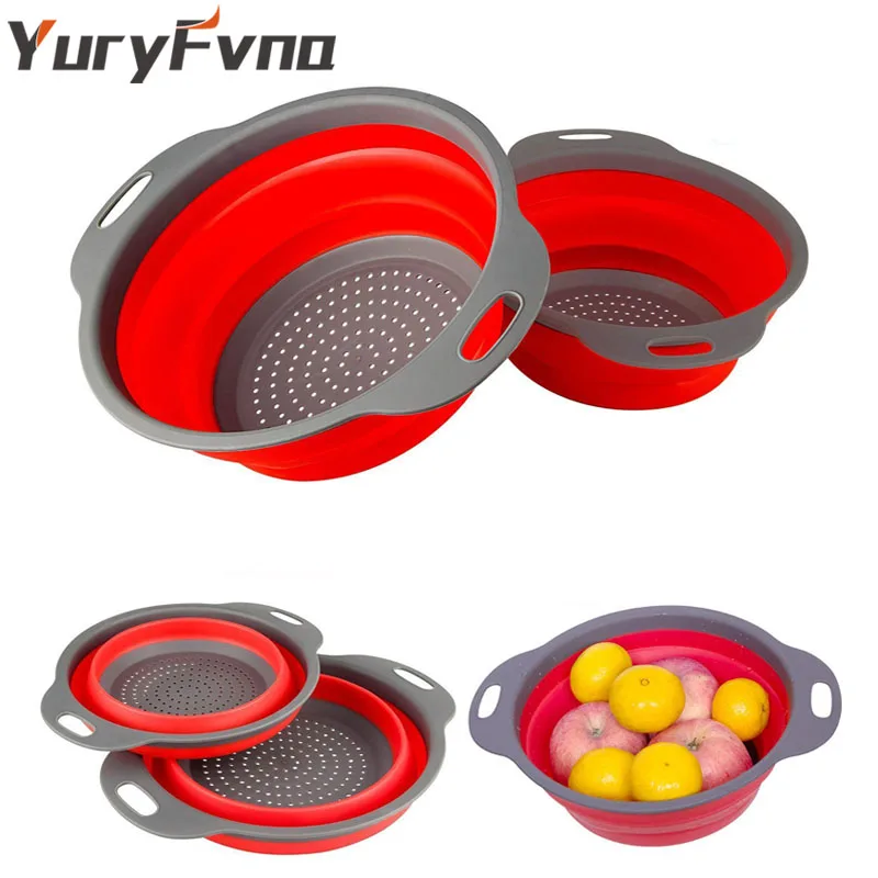 

YuryFvna Set of 2 Collapsible Colanders Folding Strainers Kitchen Foldable Silicone Strainer with Handles Easy to Clean