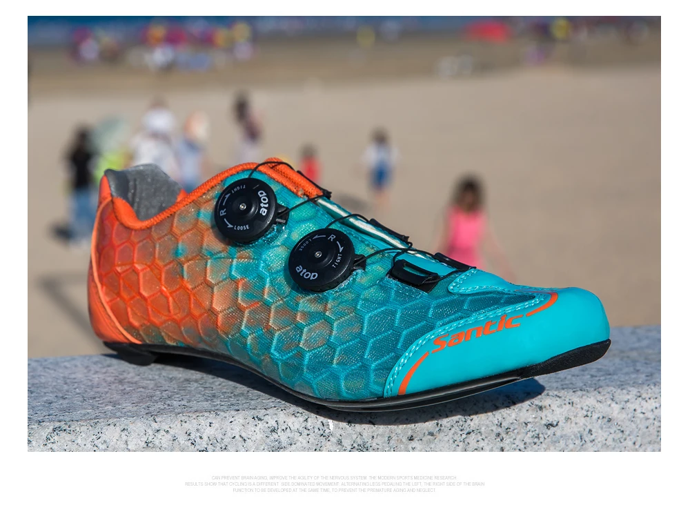 Santic/Мужская велосипедная обувь из углеродного волокна; обувь для шоссейного велосипеда; обувь для велоспорта с дышащей сеткой; желеобразные цвета; обувь для триатлона; Zapatillas Ciclismo