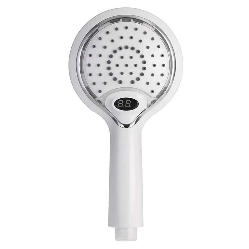 

1pc Led Temperature Digital Display Handheld Bathroom Shower Head Showerhead Water Spray 3 Colors Change Water Powered