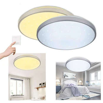 

12W 16W 50W 60W Silver edge Starry Round Ceiling Lamp Modern Led Ceiling Lights for Living Room Kids Room Bathroom Home Lighting