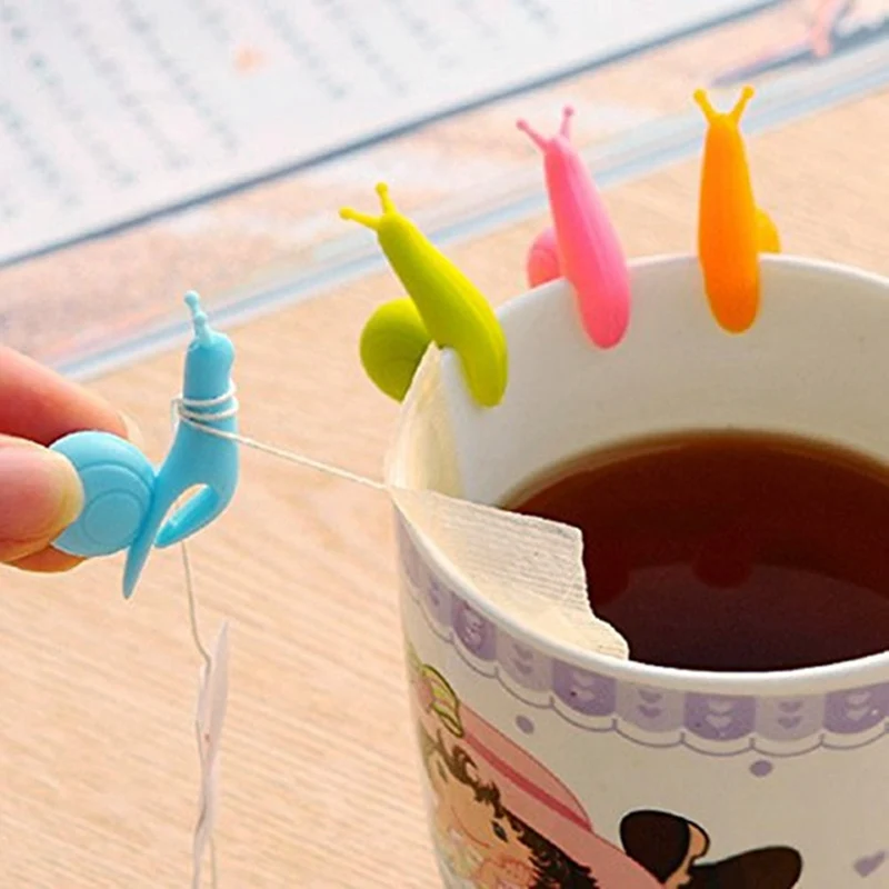 6Pcs/Set Cute Snail Shape Silicone Tea Bag Holder Cup Mug Hanging Tool Tea Clips Wine Glass Labels