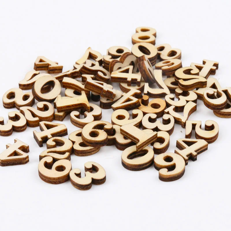 50pcs Mixed 0 9 Natural Wooden Number Decoration Wood Number Craft