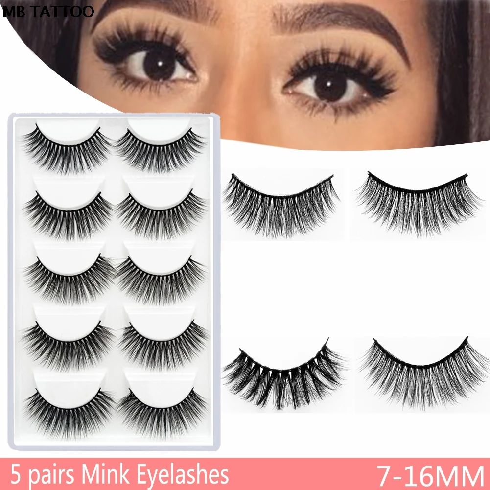 

MB 2019 New 5 Pairs Mink Eyelashes Hair Handmade Natural Cross Long Fake Eye Lashes Extension Wispy False lashes Individual