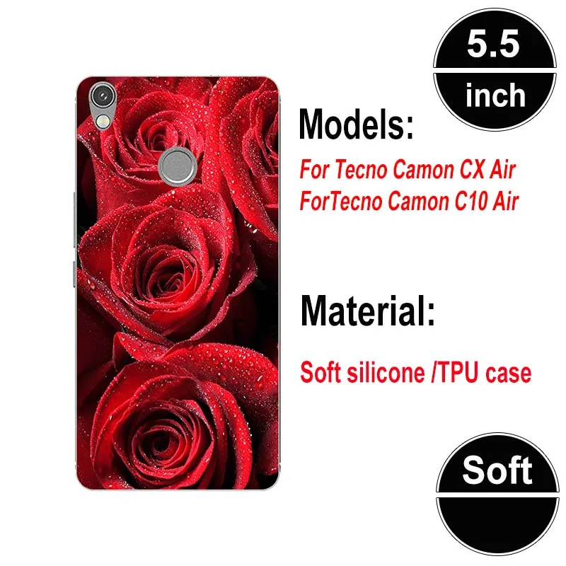 Мягкий яркий чехол для Tecno Camon CX Air C10 5 дюйма с рисунком розы волка милый узор