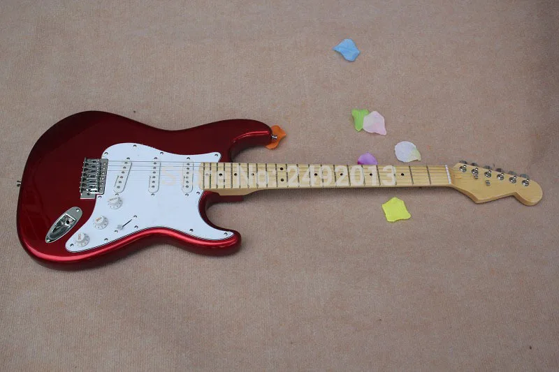 

Free Shipping New Arrival Guitar F SSS Stratocaster Red White Pickguard 6 Strings natural Wood Electric Guitar