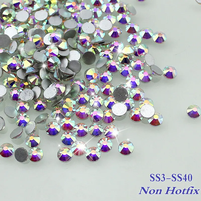 Sale! Super Shiny ss3-ss40 1440pcs/Bag  Clear Crystal AB color 3D Non HotFix FlatBack Nail Art Decorations Flatback Rhinestones