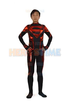 

Newest Custom Made Superman Costume Halloween Cosplay Black & Red Spandex Superman Superhero Costumes Show Zentai Suit