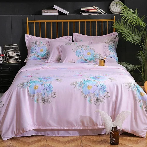 Butterflay цветочный принт простыня пододеяльник подушка shams 4 шт. Tencel мягчайшие постельные принадлежности из шелка набор королева король двойной размер постельный комплект - Цвет: color 8