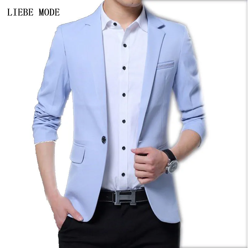 Mens Korean Slim Fit Fashion Cotton Blazer Suit Jacket Black Blue Khaki