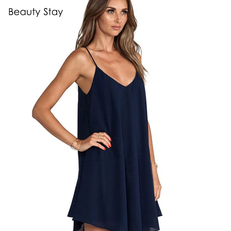 BeautyStay Loose 2018 Letní plážové šaty Jednobarevné Černé Off Off Rameno Špagety Řemínek Sexy Mini Noční Klub Neformální Šaty