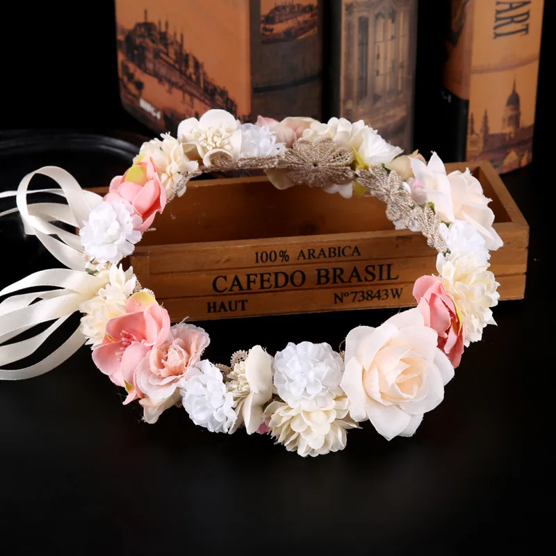 

Handmade Flower Headwear Adjustable Floral Crown Garland Wedding Festival Party Headband Artificial Flower Wreath