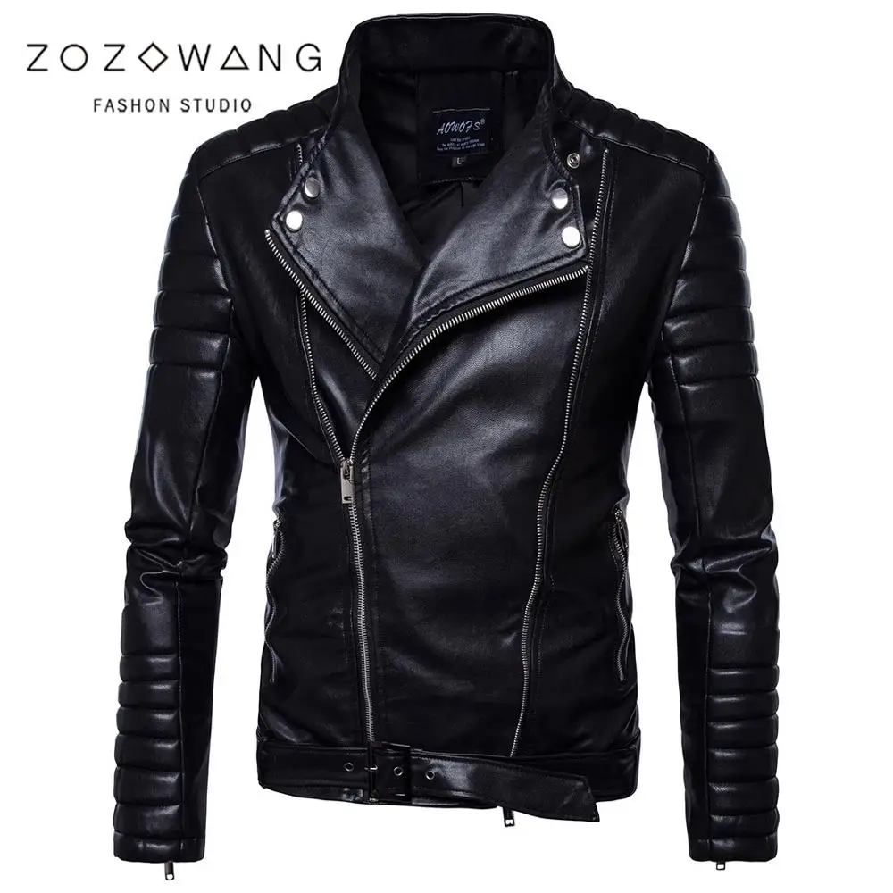 

zozowang Autumn and winter men's quality leather jacket retro motorcycle jacket warm windproof PU leather large size 5XL coat