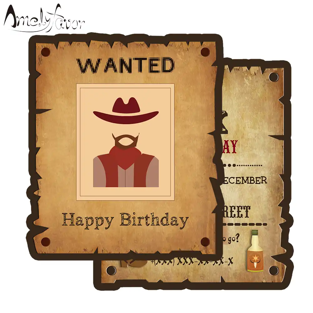 Cowboy Theme Invitation Card Party Decorations Supplies Wanted