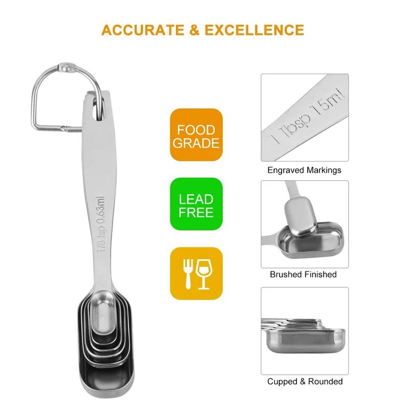 6Pcs Stainless Steel Measuring Spoons Narrow Measuring Teaspoon Set Measuring Cup Dry Liquid Spice Sugar Coffee Kitchen Scale (6)