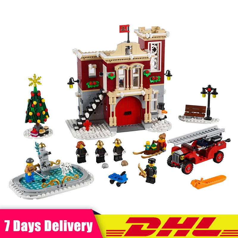 

2018 Nnew Creative Toys Compatible LegoINGlys 10263 Creator Series Winter Village Fire Station Model Building Bricks Blocks Gift