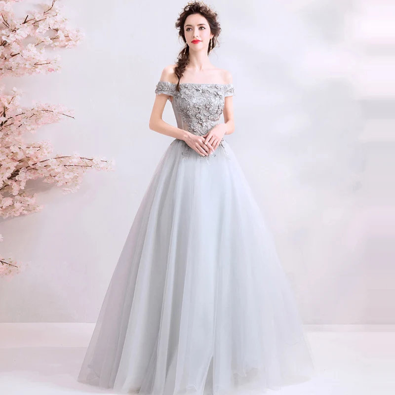 

It's YiiYa Prom Gowns Grey Boat Neck Short Sleeves A-Line Floor Length Beading Dress Custom Plus Size Prom Dresses 2019 E235