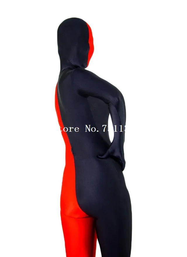 Черный и красный двойной кожи лайкра спандекс зентай унисекс Хэллоуин полный костюм костюмы