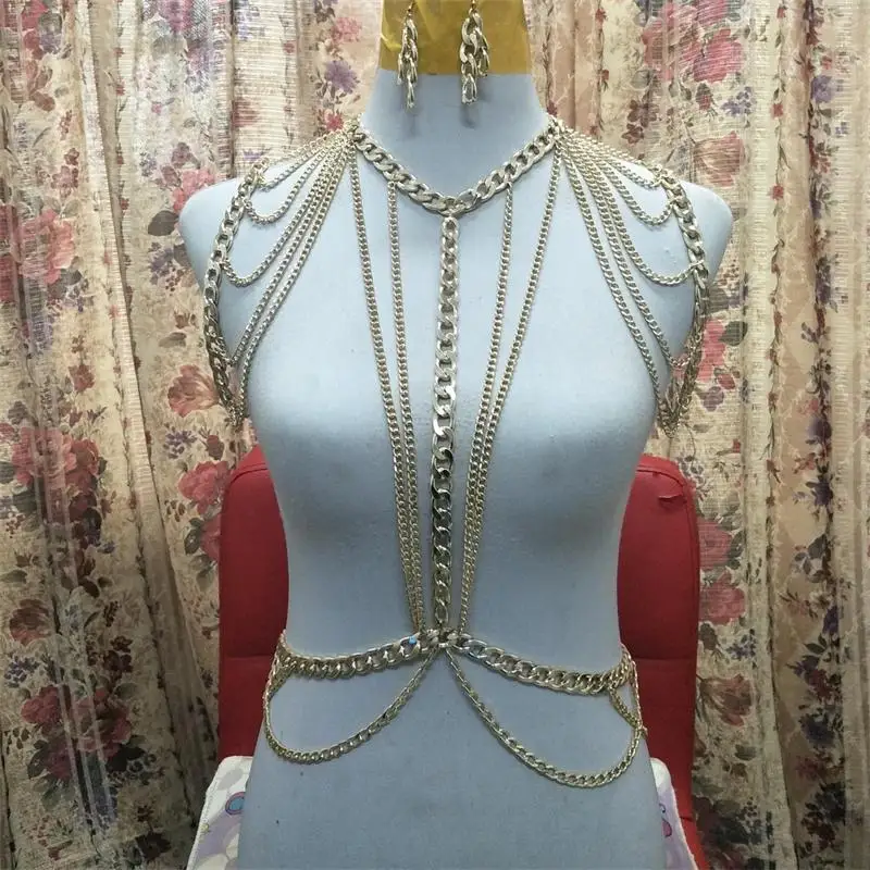 Богемные панковские ожерелья для тела, ошейник, цепочка на плечо, Длинные ожерелья и подвески, женские сексуальные массивные украшения для тела, ST04-1