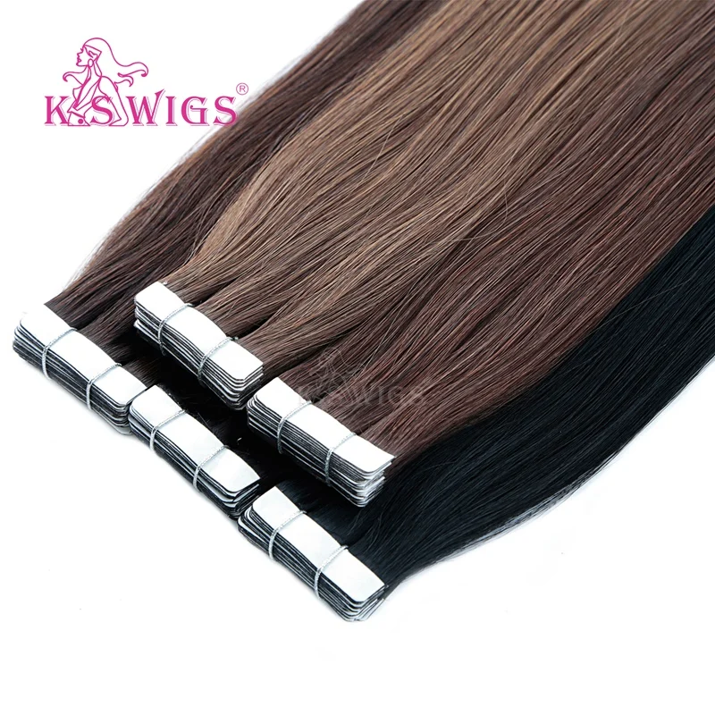 K.S WIGS Tape In Remy Human Hair Extensions Straight Double Drawn Skin Weft Human Hair Extensions 16'' 20'' 24''