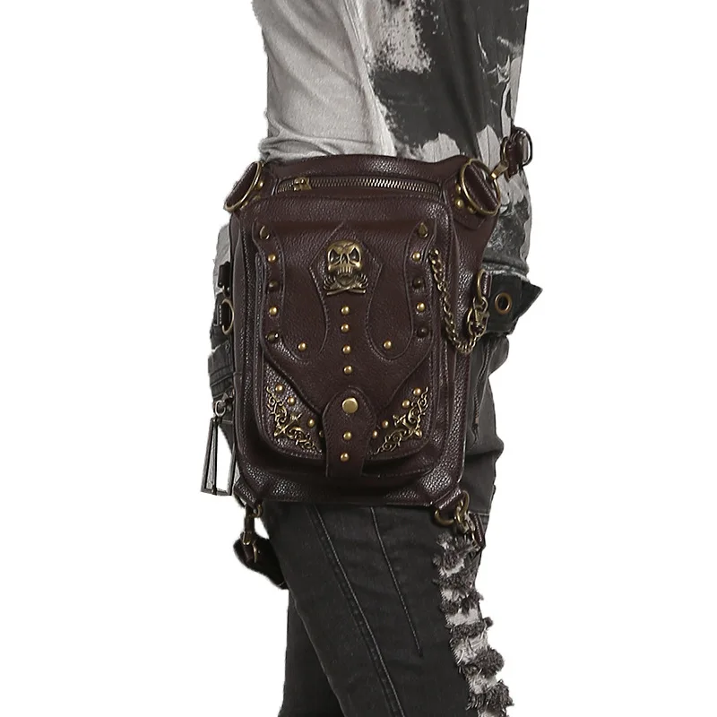 

Norbinus Fashion Women Skull Waist Bag Punk Rock Female Shoulder Bag Steampunk PU Leather Messenger Bag Men Motorcycle Leg Bags
