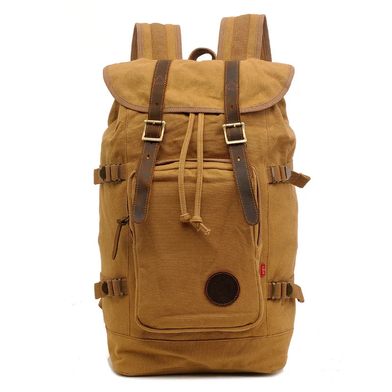 35Л большой спортивный мужской рюкзак, модный коричневый холщовый мужской рюкзак для ноутбука, винтажный Большой Вместительный рюкзак для путешествий, сумка - Цвет: Хаки