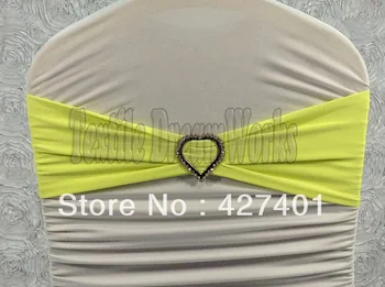 

Hot Sale Lemon Yellow Spandex Bands / Lycra Band /Chair Covers Sash With Heart Shape Diamond Buckle For Wedding & Banquet
