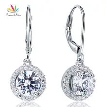 Estrella de 2 Quilates Corte Redondo de pavo real Cuelga Gota Esterlina del Sólido 925 de Plata Pendientes de Joyería de Boda Nupcial CFE8073