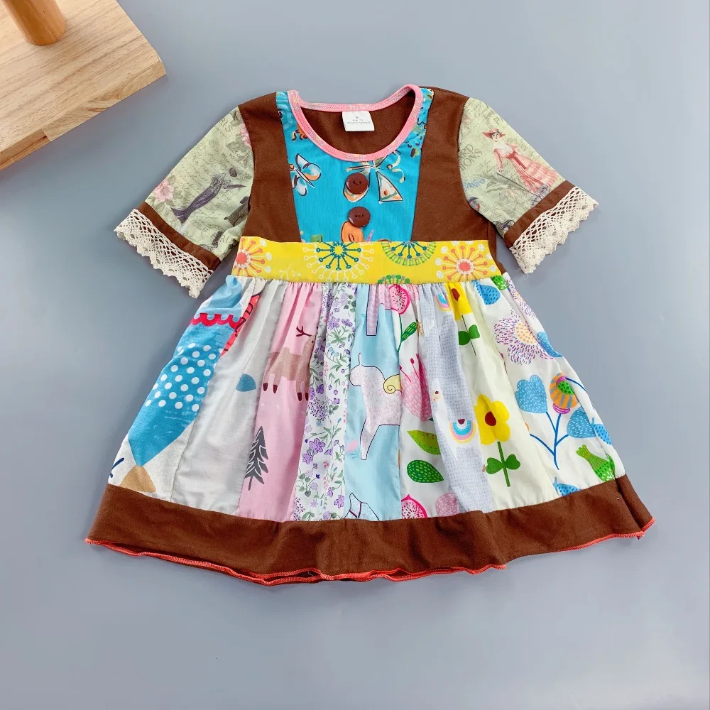 

100% cotton Toddler Summer and Autumn with blue butterfly print ruffles Baby Girls clothing Hot Sale New style Dress for present