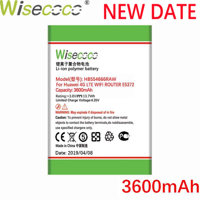 

Wisecoco HB554666RAW 3600mAh New Battery For Huawei E5372 E5373 E5375 EC5377 E5330 E5336 E5351 E5356 EC5377U-872 E5356S-2/BS-2